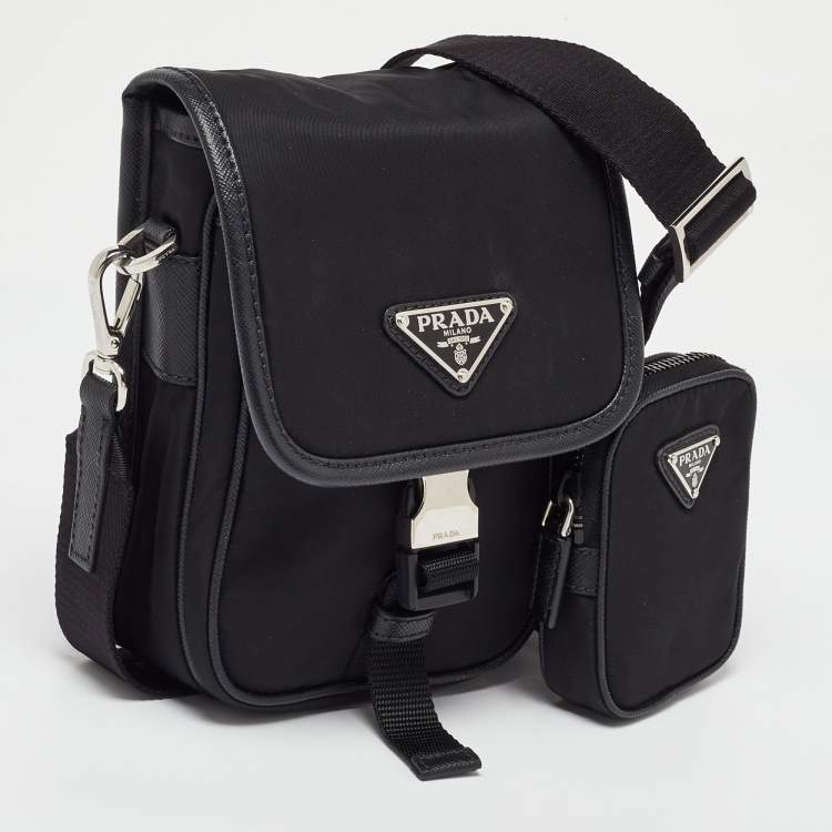 Pre Owned Prada Black Re-Nylon and Saffiano Leather Shoulder Bag