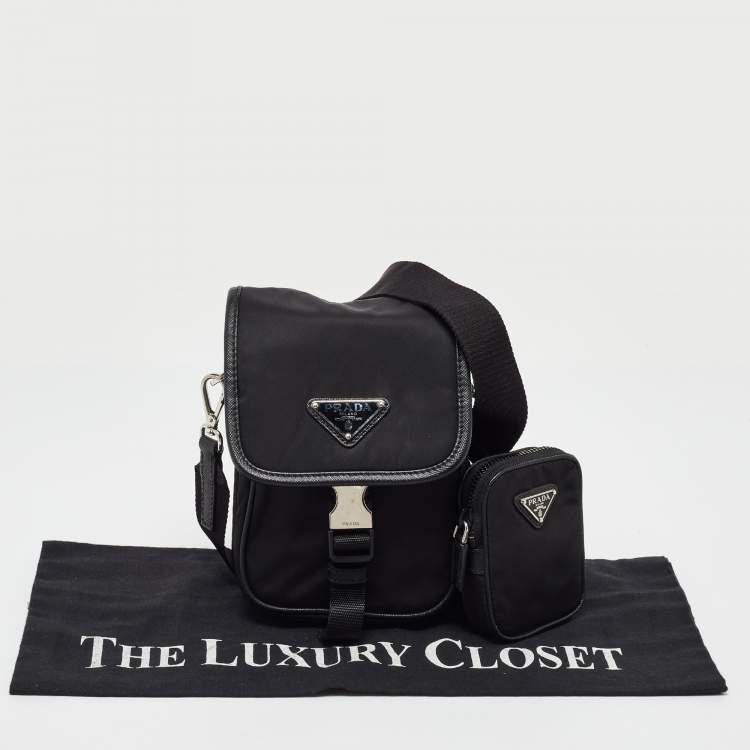 Pre Owned Prada Black Re-Nylon and Saffiano Leather Shoulder Bag