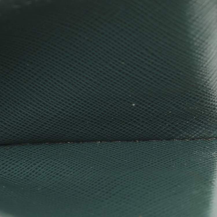 Pre Owned Prada Black/Green Leather Logo Card Holder