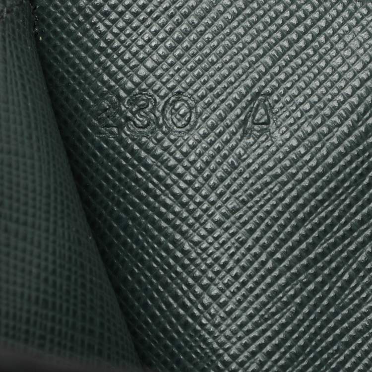 Pre Owned Prada Black/Green Leather Logo Card Holder