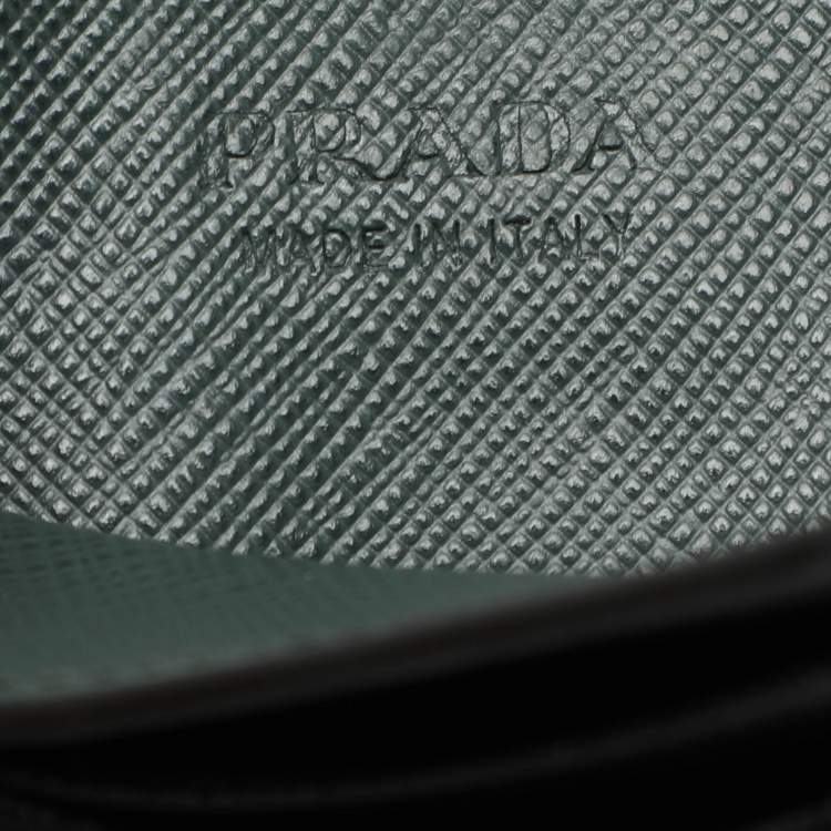 Pre Owned Prada Black/Green Leather Logo Card Holder