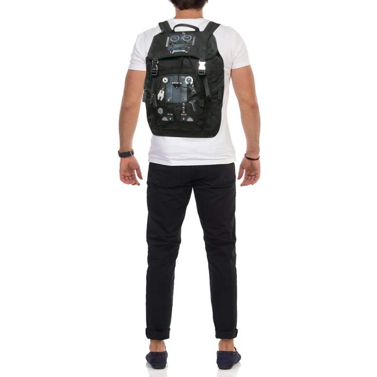 Pre Owned Prada Black Nylon Robot Drawstring Backpack