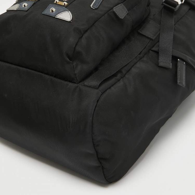 Pre Owned Prada Black Nylon Robot Drawstring Backpack