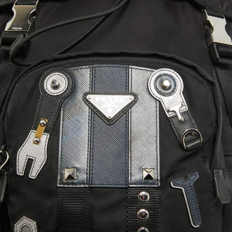 Pre Owned Prada Black Nylon Robot Drawstring Backpack