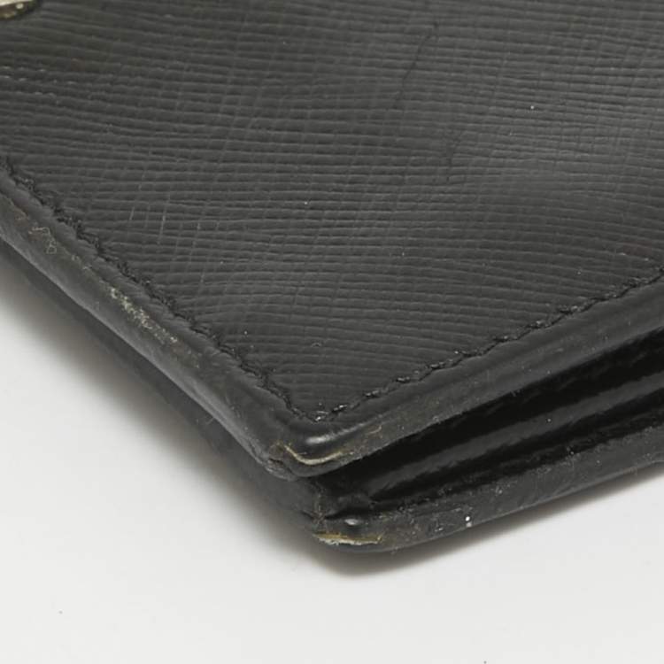 Pre Owned Prada Black/Green Leather and Croc Logo Bifold Wallet