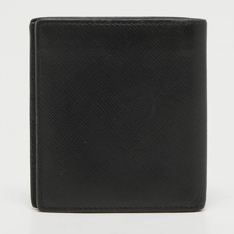 Pre Owned Prada Black/Green Leather and Croc Logo Bifold Wallet