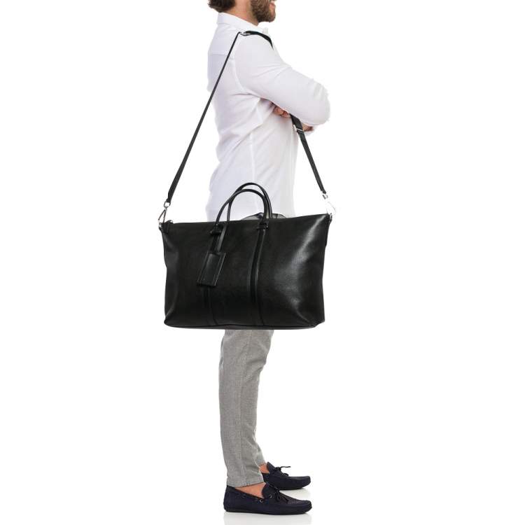 Pre Owned Prada Black Leather Weekender Bag