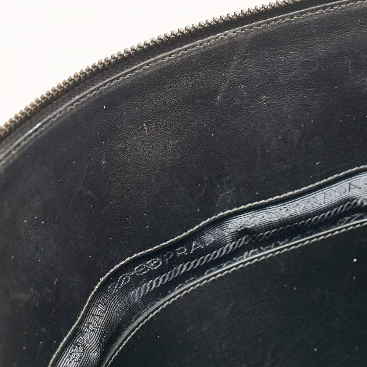 Pre Owned Prada Black Leather Weekender Bag