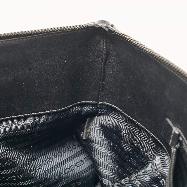 Pre Owned Prada Black Leather Weekender Bag
