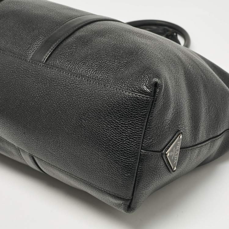 Pre Owned Prada Black Leather Weekender Bag