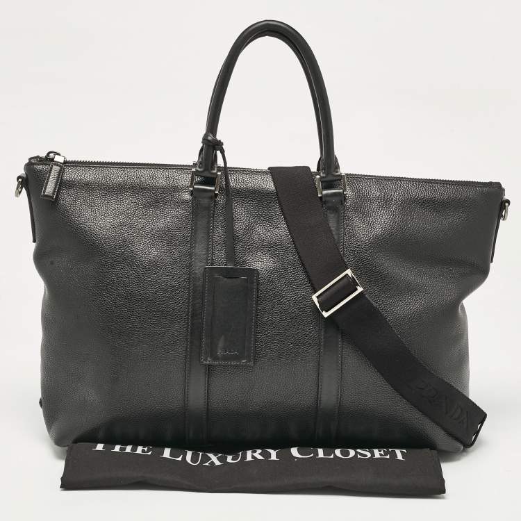 Pre Owned Prada Black Leather Weekender Bag