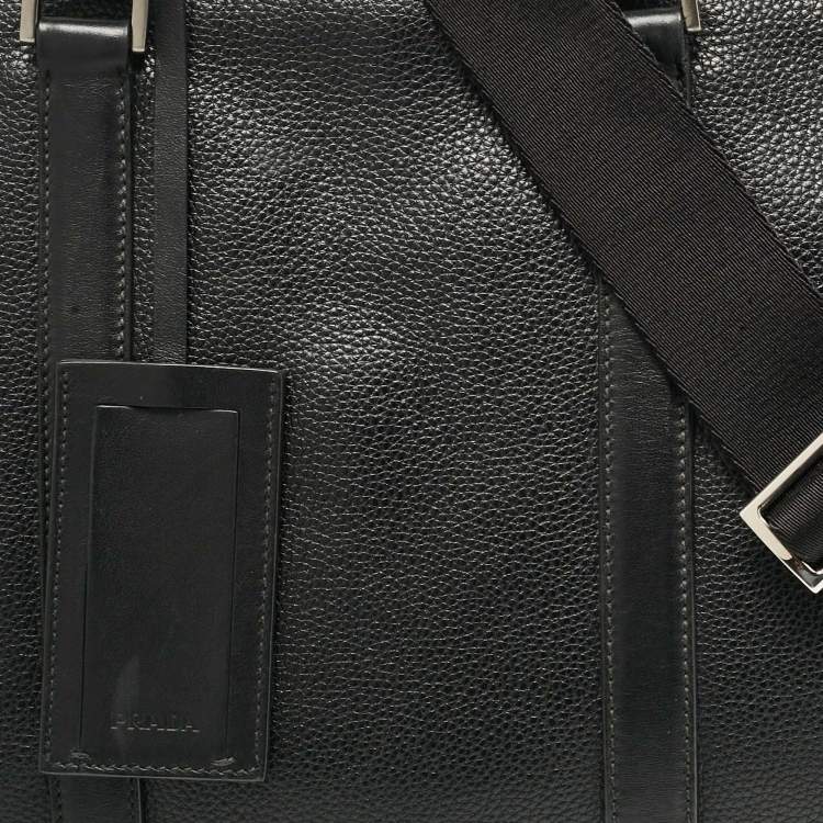 Pre Owned Prada Black Leather Weekender Bag