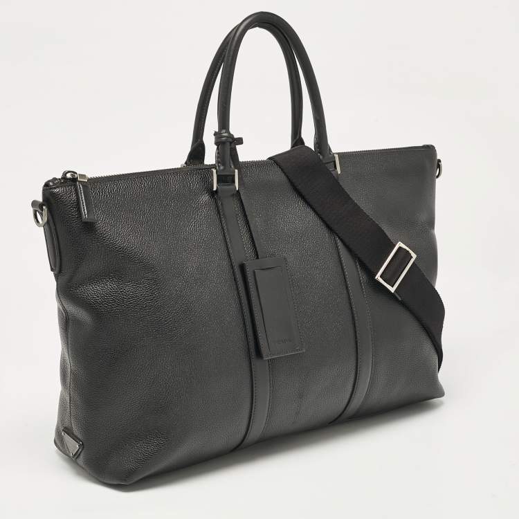 Pre Owned Prada Black Leather Weekender Bag