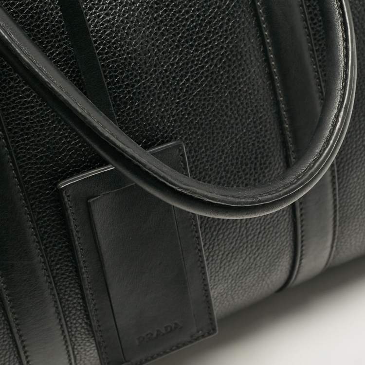 Pre Owned Prada Black Leather Weekender Bag