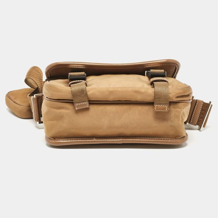 Pre Owned Prada Olive Green Leather and Nylon Flap Messenger Bag