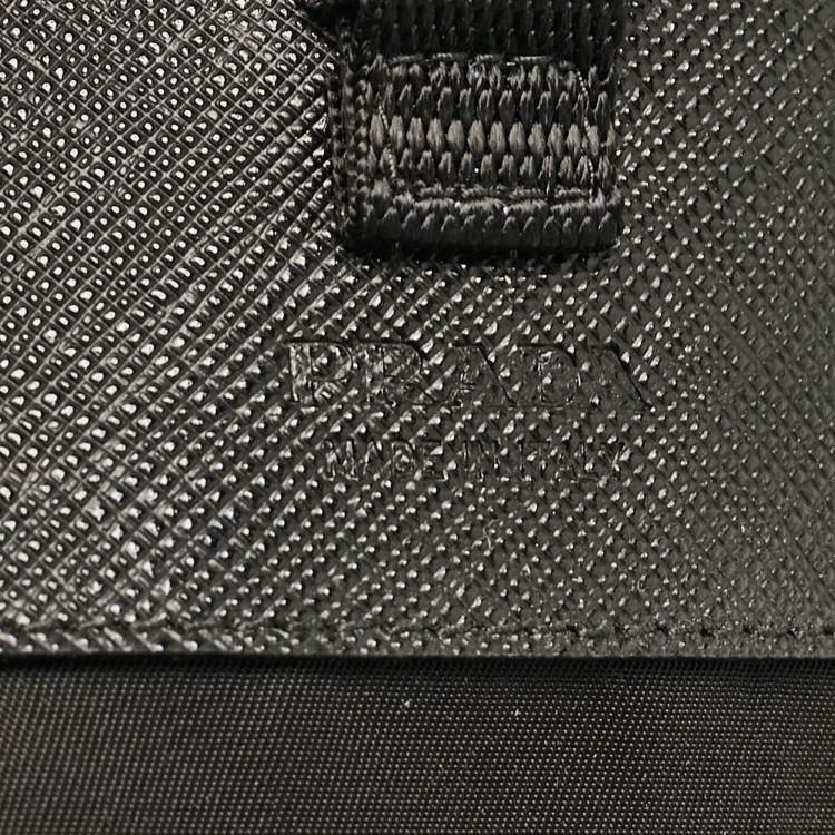 Pre Owned Prada Black Re-Nylon and Leather Flap Crossbody Bag