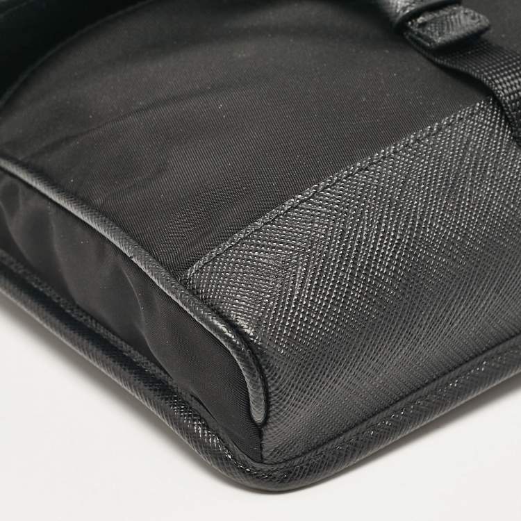Pre Owned Prada Black Re-Nylon and Leather Flap Crossbody Bag