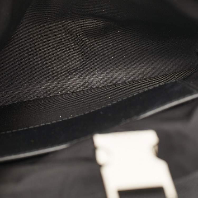 Pre Owned Prada Black Re-Nylon and Leather Flap Crossbody Bag