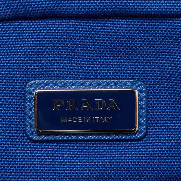 Pre Owned Prada Blue Canvas Triangle Logo Crossbody Bag