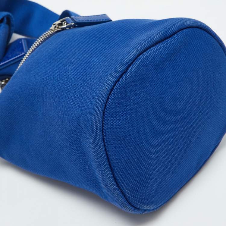 Pre Owned Prada Blue Canvas Triangle Logo Crossbody Bag
