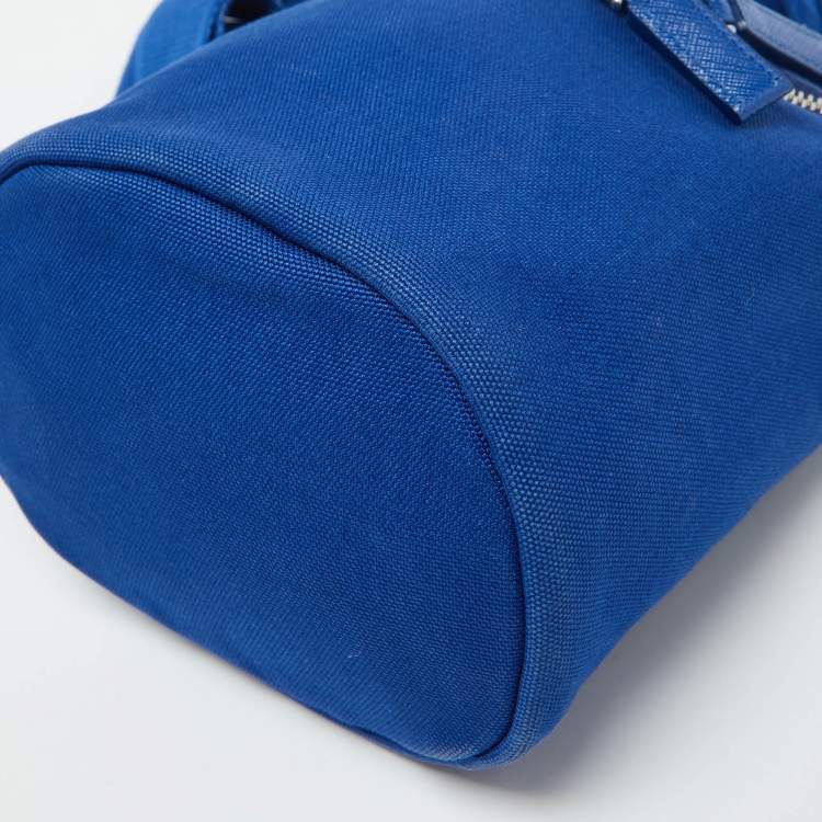 Pre Owned Prada Blue Canvas Triangle Logo Crossbody Bag