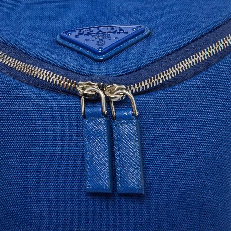 Pre Owned Prada Blue Canvas Triangle Logo Crossbody Bag