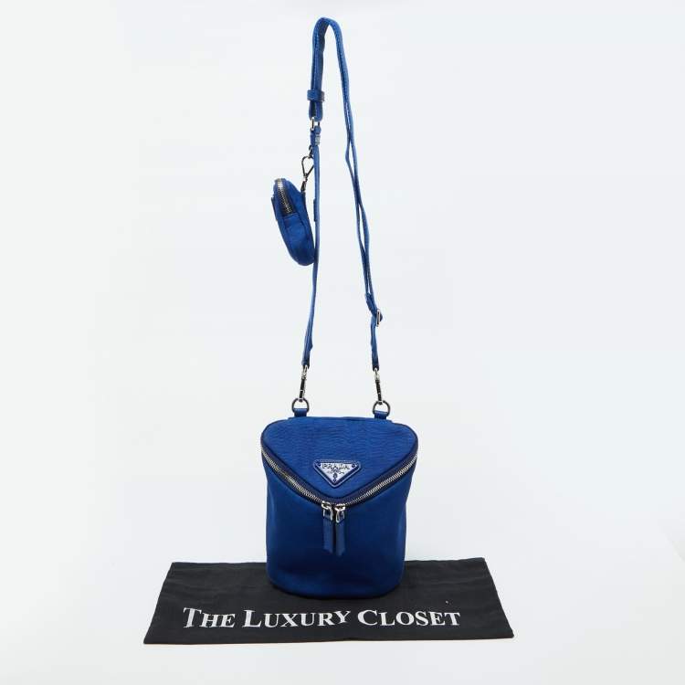 Pre Owned Prada Blue Canvas Triangle Logo Crossbody Bag