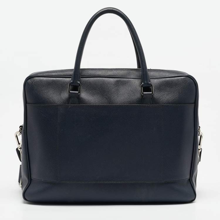 Pre Owned Prada Navy Blue Saffiano Leather Briefcase