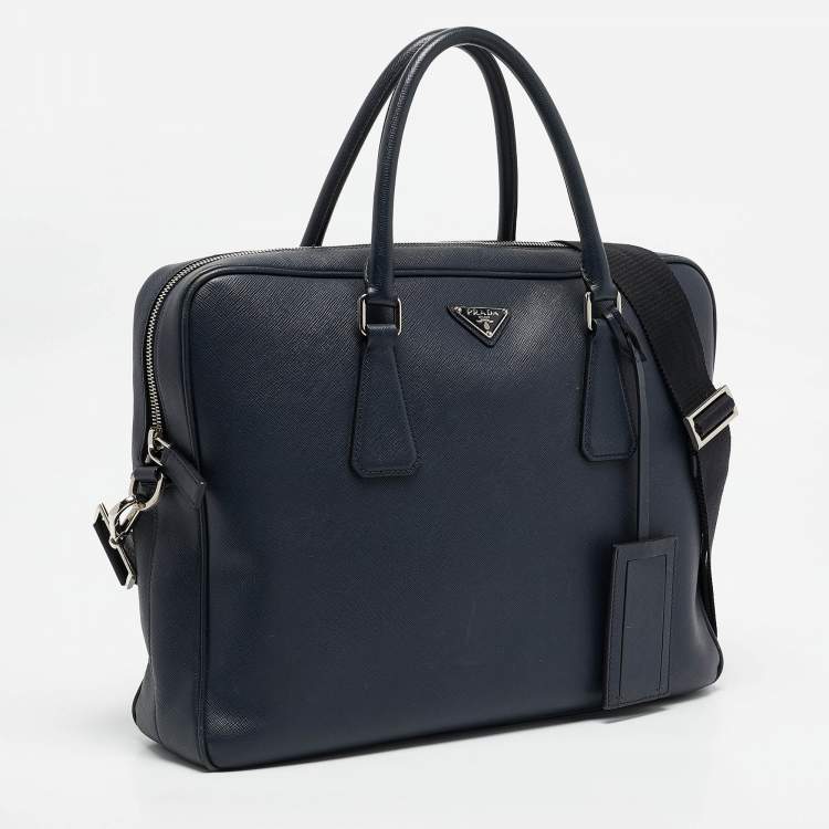 Pre Owned Prada Navy Blue Saffiano Leather Briefcase