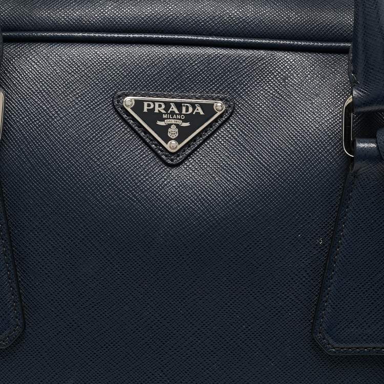 Pre Owned Prada Navy Blue Saffiano Leather Briefcase