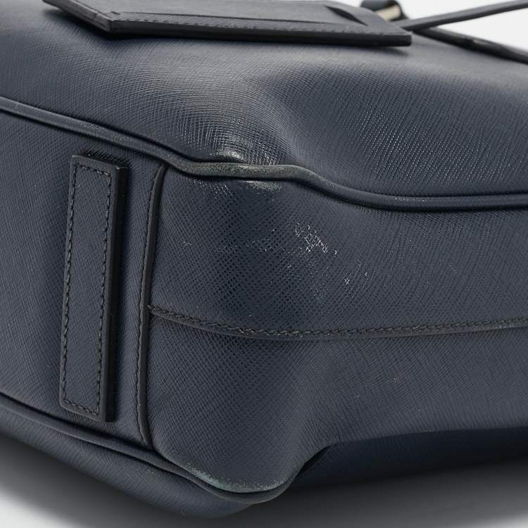 Pre Owned Prada Navy Blue Saffiano Leather Briefcase