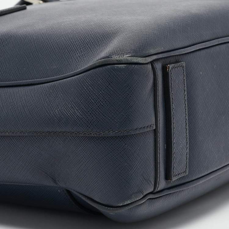 Pre Owned Prada Navy Blue Saffiano Leather Briefcase