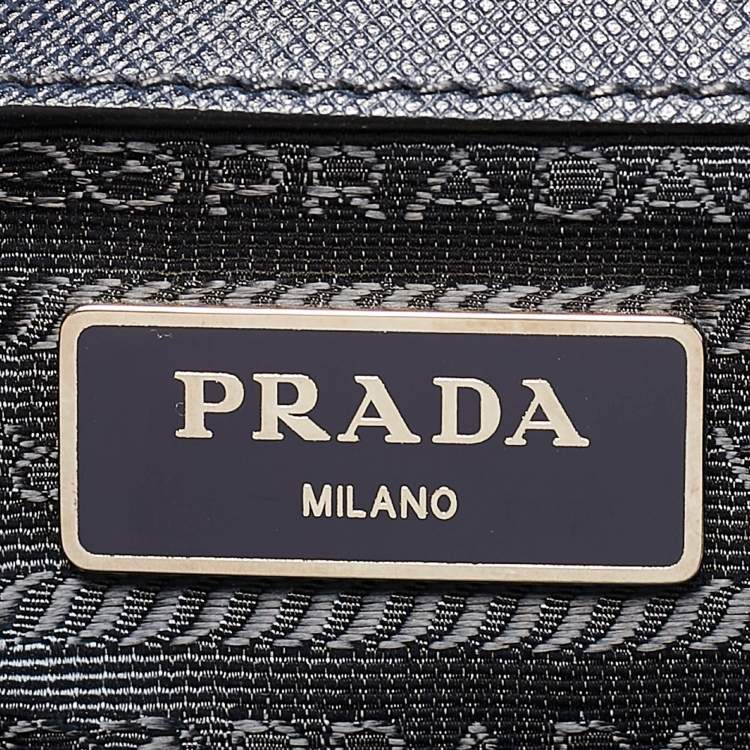 Pre Owned Prada Navy Blue Saffiano Leather Briefcase