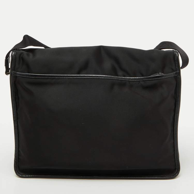 Pre Owned Prada Black Nylon Flap Messenger Bag