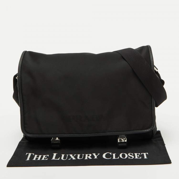Pre Owned Prada Black Nylon Flap Messenger Bag