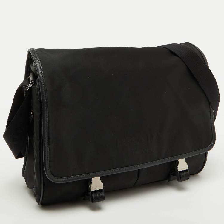 Pre Owned Prada Black Nylon Flap Messenger Bag