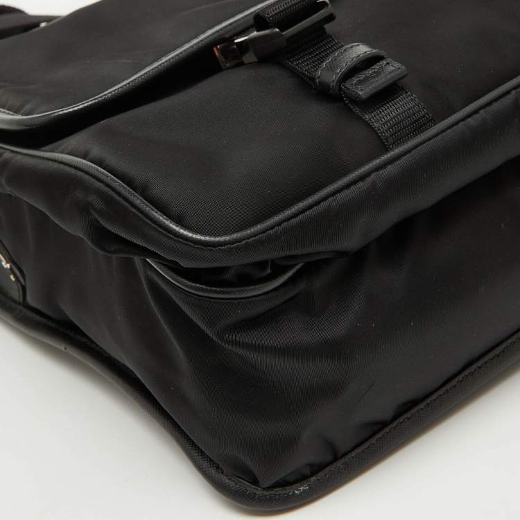 Pre Owned Prada Black Nylon Flap Messenger Bag