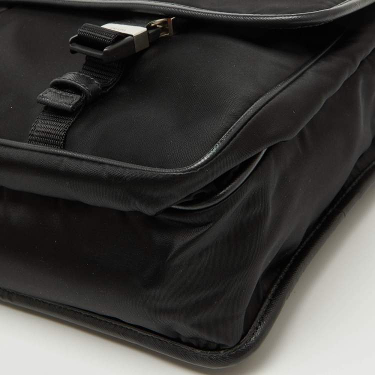 Pre Owned Prada Black Nylon Flap Messenger Bag