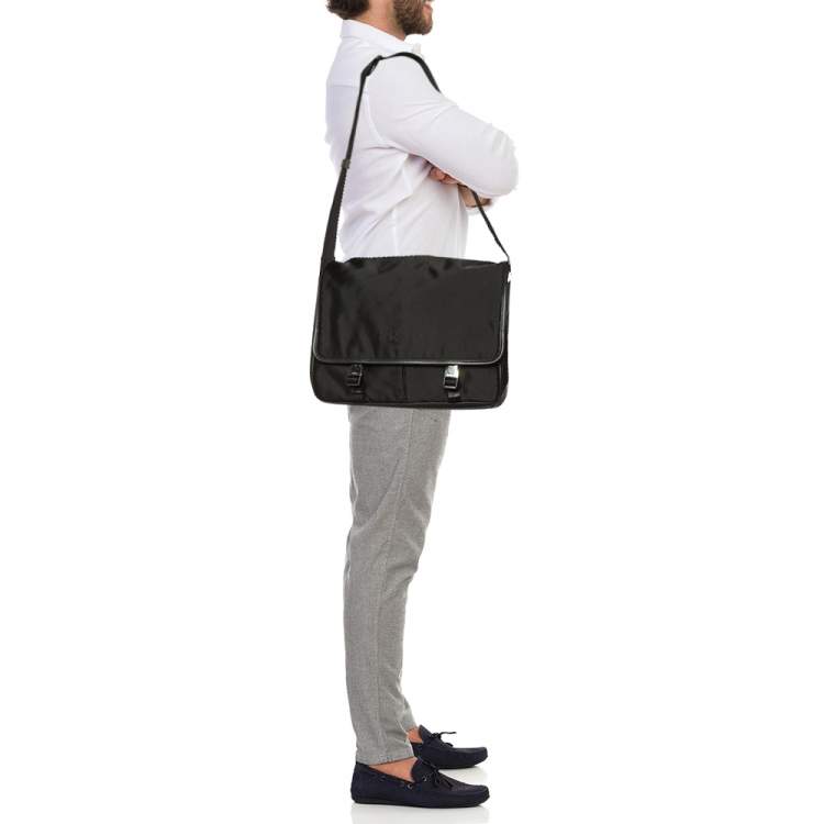 Pre Owned Prada Black Nylon Flap Messenger Bag