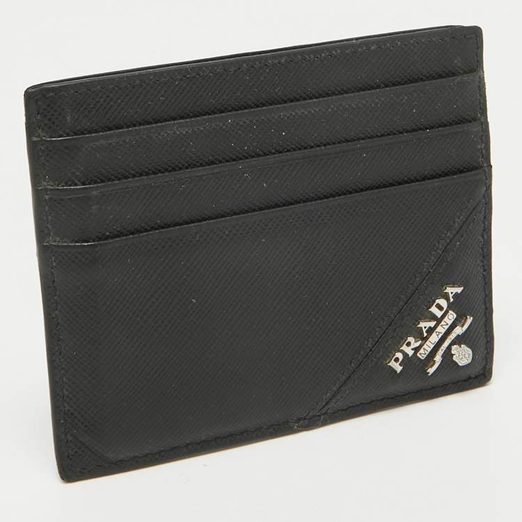 Pre Owned Prada Black Saffiano Leather Logo Card Holder