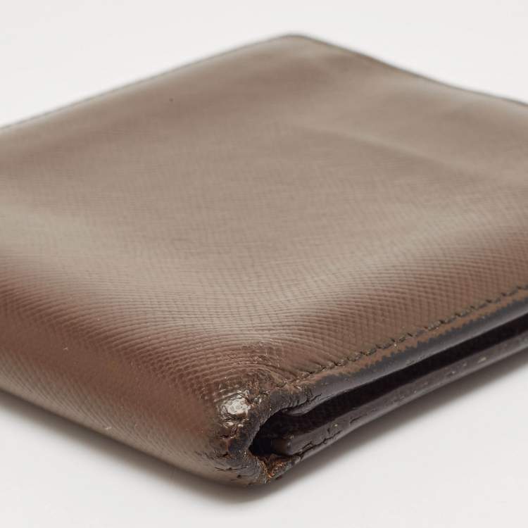 Pre Owned Prada Dark Brown/Orange Saffiano Metal Leather Bi Fold Wallet