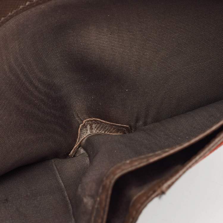 Pre Owned Prada Dark Brown/Orange Saffiano Metal Leather Bi Fold Wallet