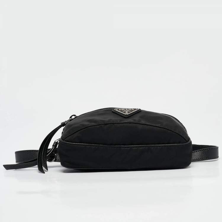 Pre Owned Prada Black Leather and Nylon Front Pocket Belt Bag
