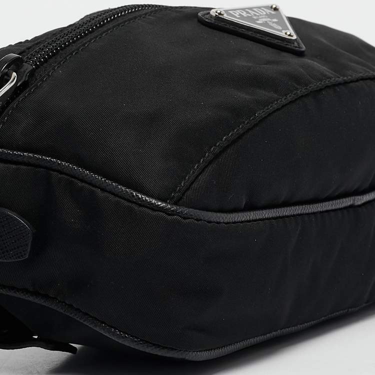 Pre Owned Prada Black Leather and Nylon Front Pocket Belt Bag