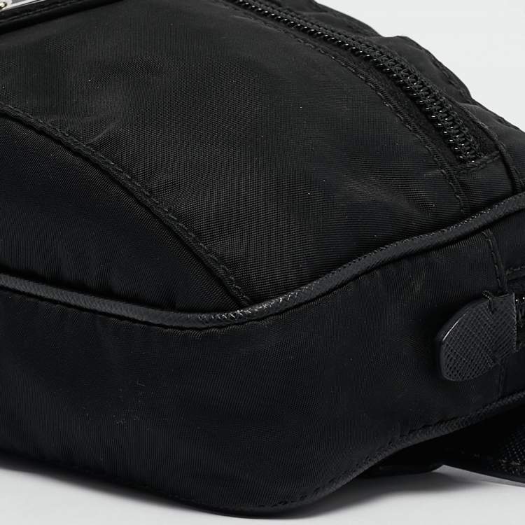 Pre Owned Prada Black Leather and Nylon Front Pocket Belt Bag