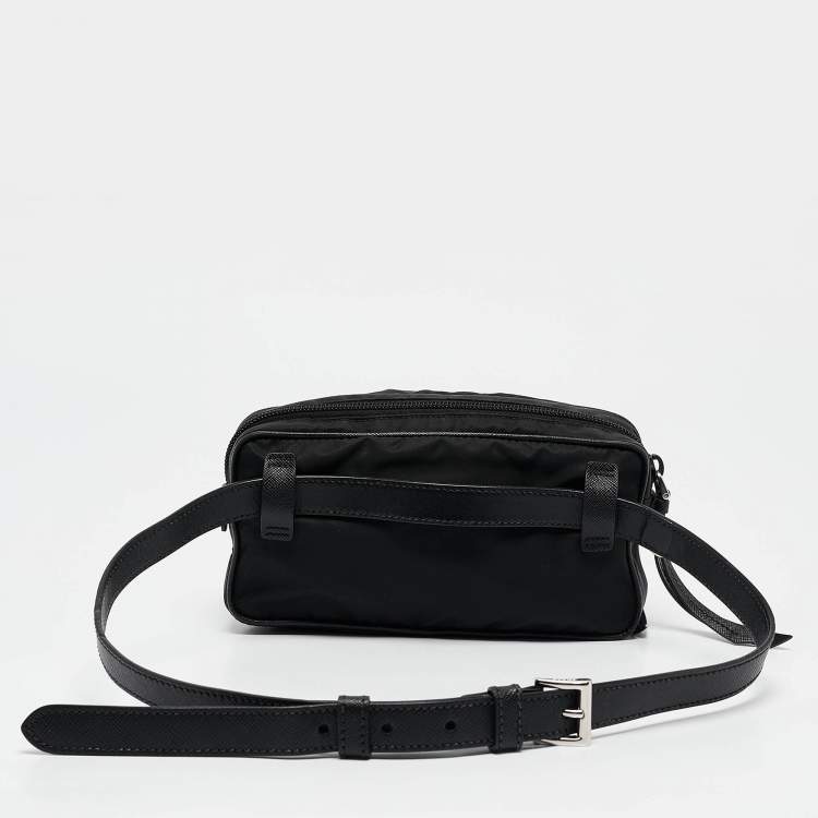 Pre Owned Prada Black Leather and Nylon Front Pocket Belt Bag