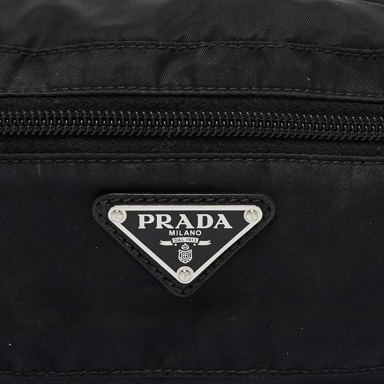 Pre Owned Prada Black Leather and Nylon Front Pocket Belt Bag