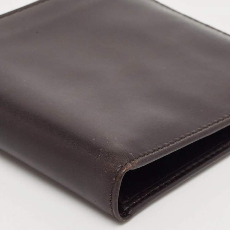 Pre Owned Prada Dark Brown Vitello Sport Leather Bifold Wallet