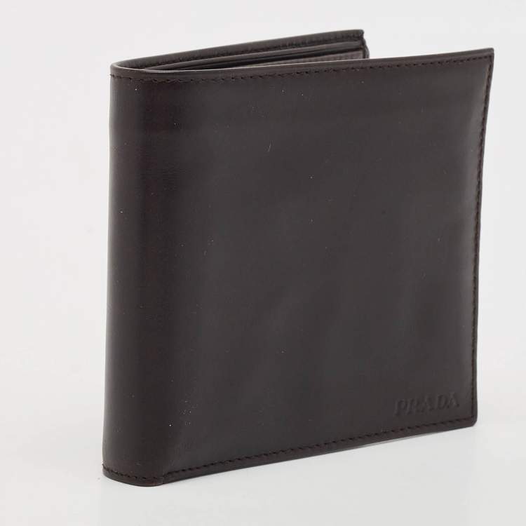 Pre Owned Prada Dark Brown Vitello Sport Leather Bifold Wallet