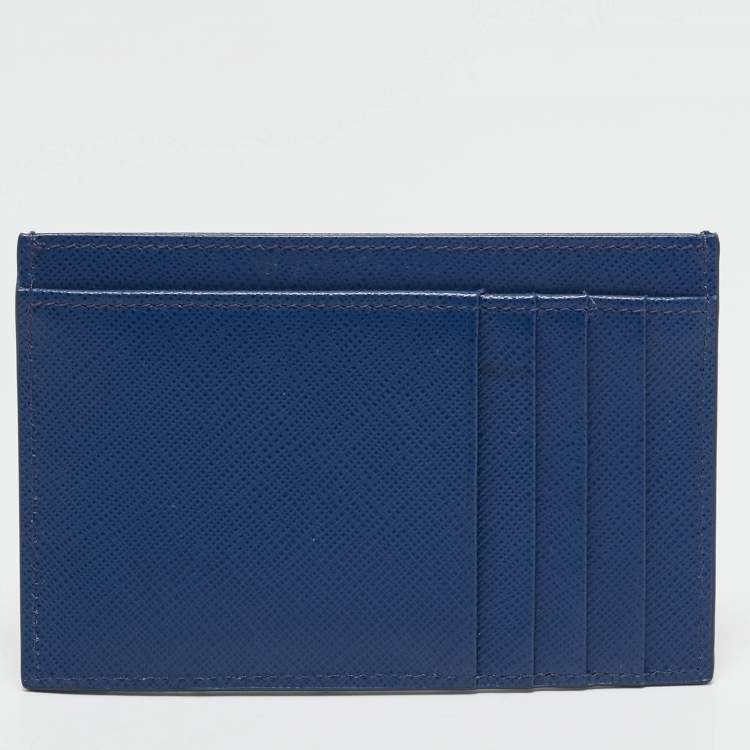Pre Owned Prada Navy Blue Saffiano Metal Leather Logo Card Holder